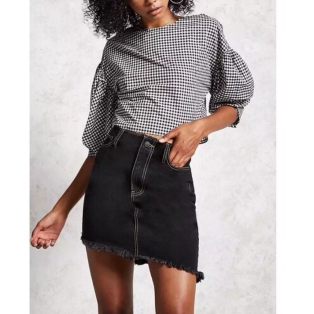 Black Denim Asymmetrical Skirt
